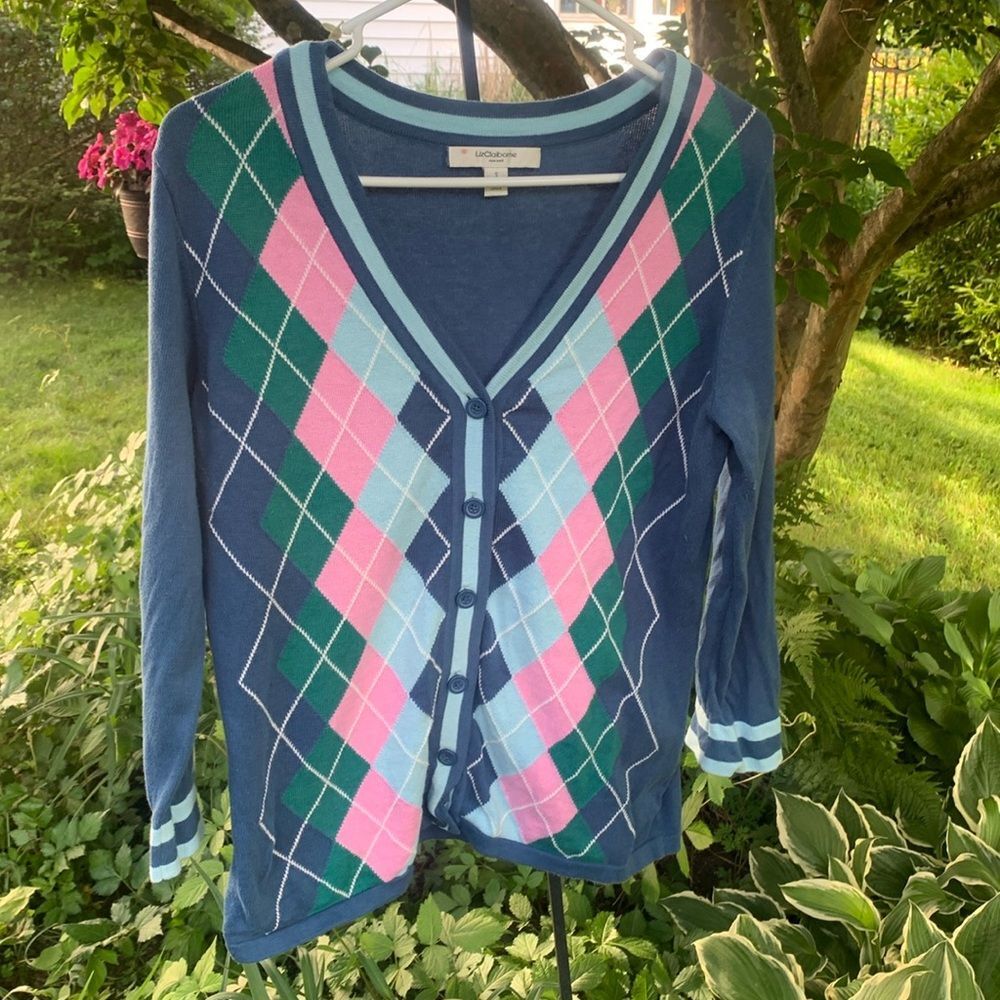 Vintage LIZ Claiborne Argyle cardigan S